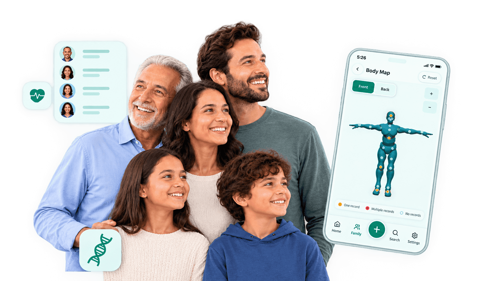 عائلة تنظر إلى سجلات Family Medical History الصحية وملفات أفراد العائلة